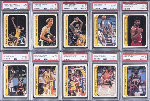 1986-87 Fleer Basketball Stickers PSA GEM MT 10 & PSA MINT 9 Near Complete Set (10/11)